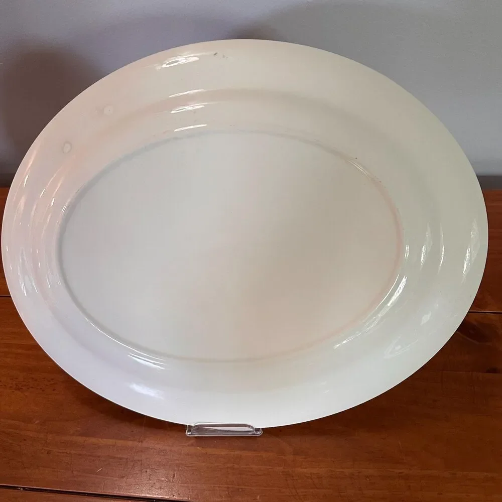 Pair Homer Laughlin Celeste Oval Platters Mid Century Platinum Trim Serving READ